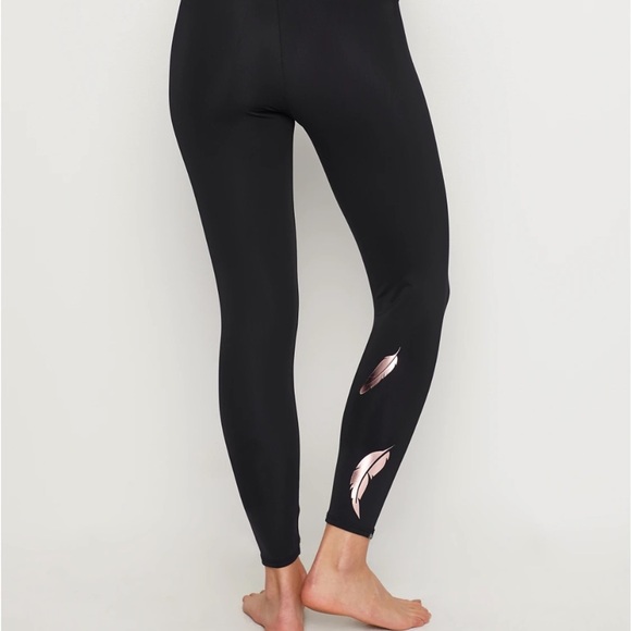 ONZIE metallic foil feather high waist yoga athletic leggings - Picture 5 of 8